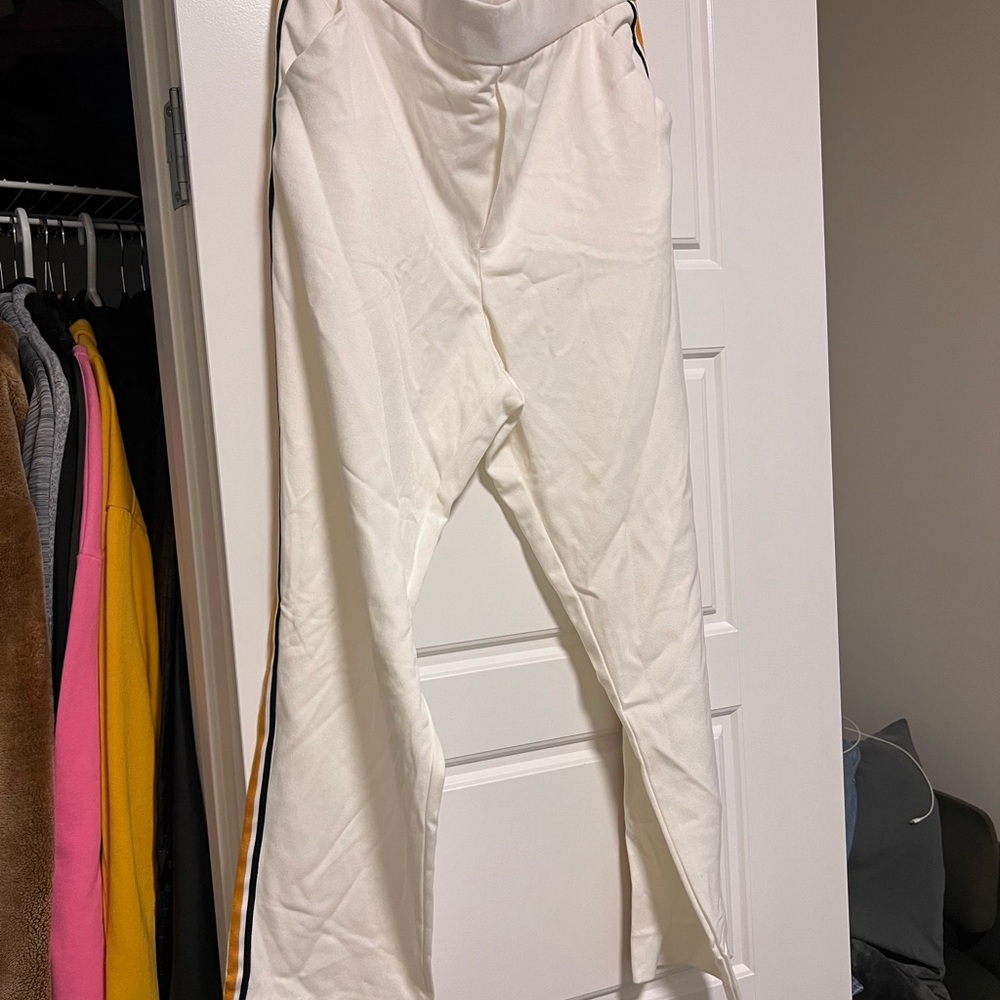 Zara White Joggers with Black and yellow Side Stripes